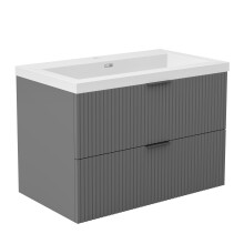 800mm Matt Grey Bathroom Vanity Unit with Wash Resin Basin Wall Hung Storage Cabinet 2 Drawer