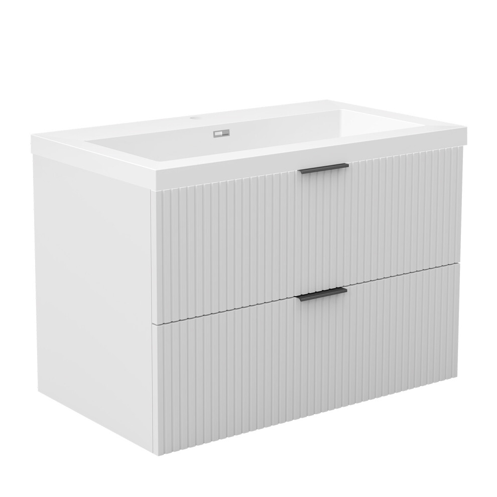 Aica 800Mm Matt Bathroom Vanity Unit With Wash Resin Basin Wall Hung Storage Cabinet 2 Drawer White