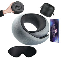 Travel Neck Pillow and Sleep Mask Set, Memory Foam Eye Mask & U Shape Pillow for Airplane, Car, Office, Home, Machine Washable Gift
