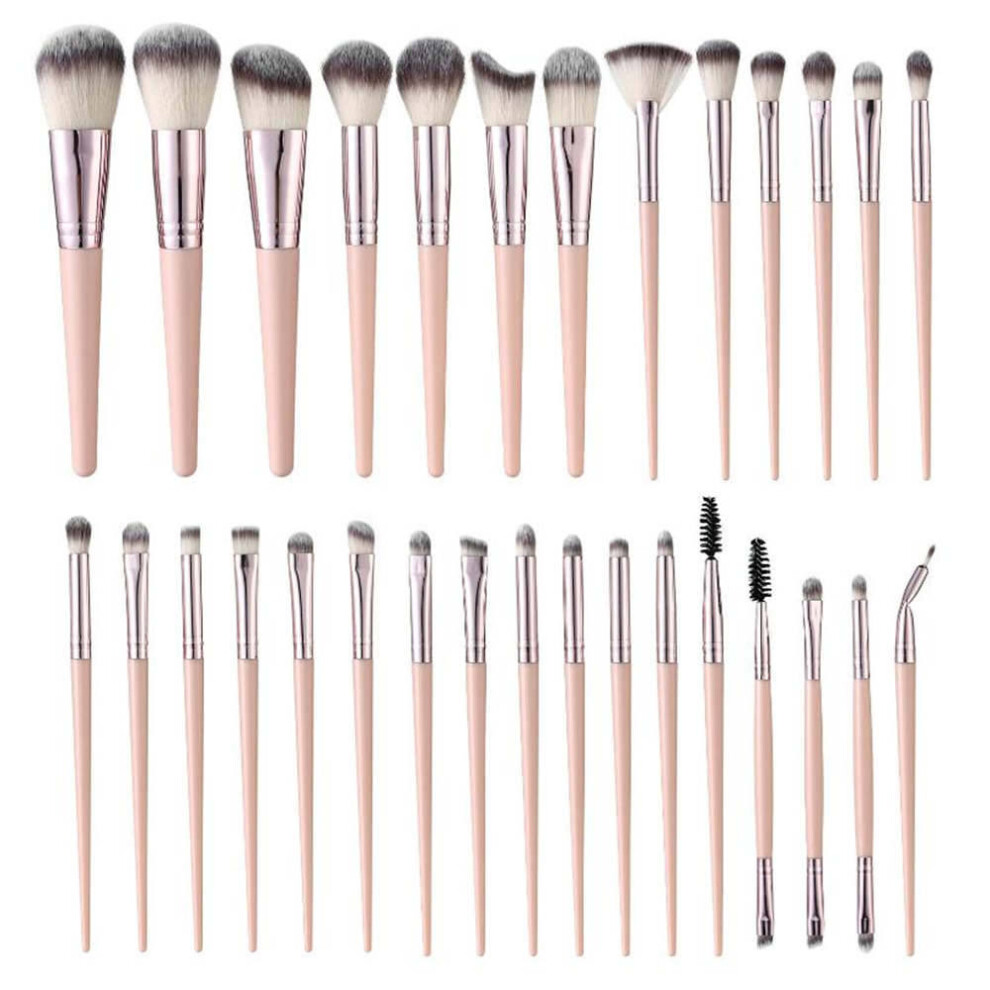 Xske Tec Pink 30-Piece Makeup Tool Set With Makeup Brushes And Powder Puffs (, 30 Pcs)