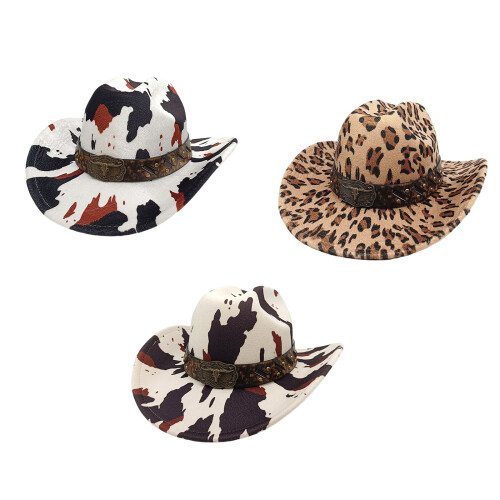 Comfortable Western Theme Top Hat with Bull-Cow pattern beige 1