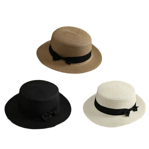 Breathable Braided Straw Hat With Elegant Bows-White 1