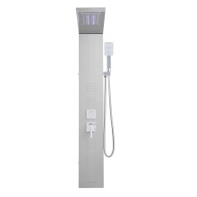 Columna de Ducha de Pared-Duoku-con Ducha de Efecto Lluvia-Panel LED de Acero Inoxidable Cepillado 1345 mm-Grifo Multifunción