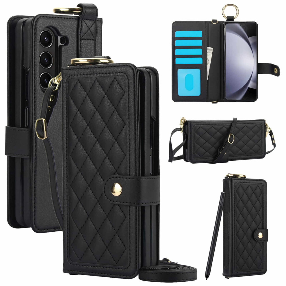 Folding Phone Case With Pen Slot, Phone Leather Cover, Wristband Protective Cover Suitable For Samsung Galaxy Z Fold5 769225514043