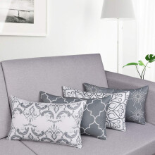 New Living Series Pillow Covers, Knitted Detail, Set Of 4, Grey, Linen Fabric, Foldable For Storage, Fluffy Lined Trim, Durable Materials, For Sofa, B
