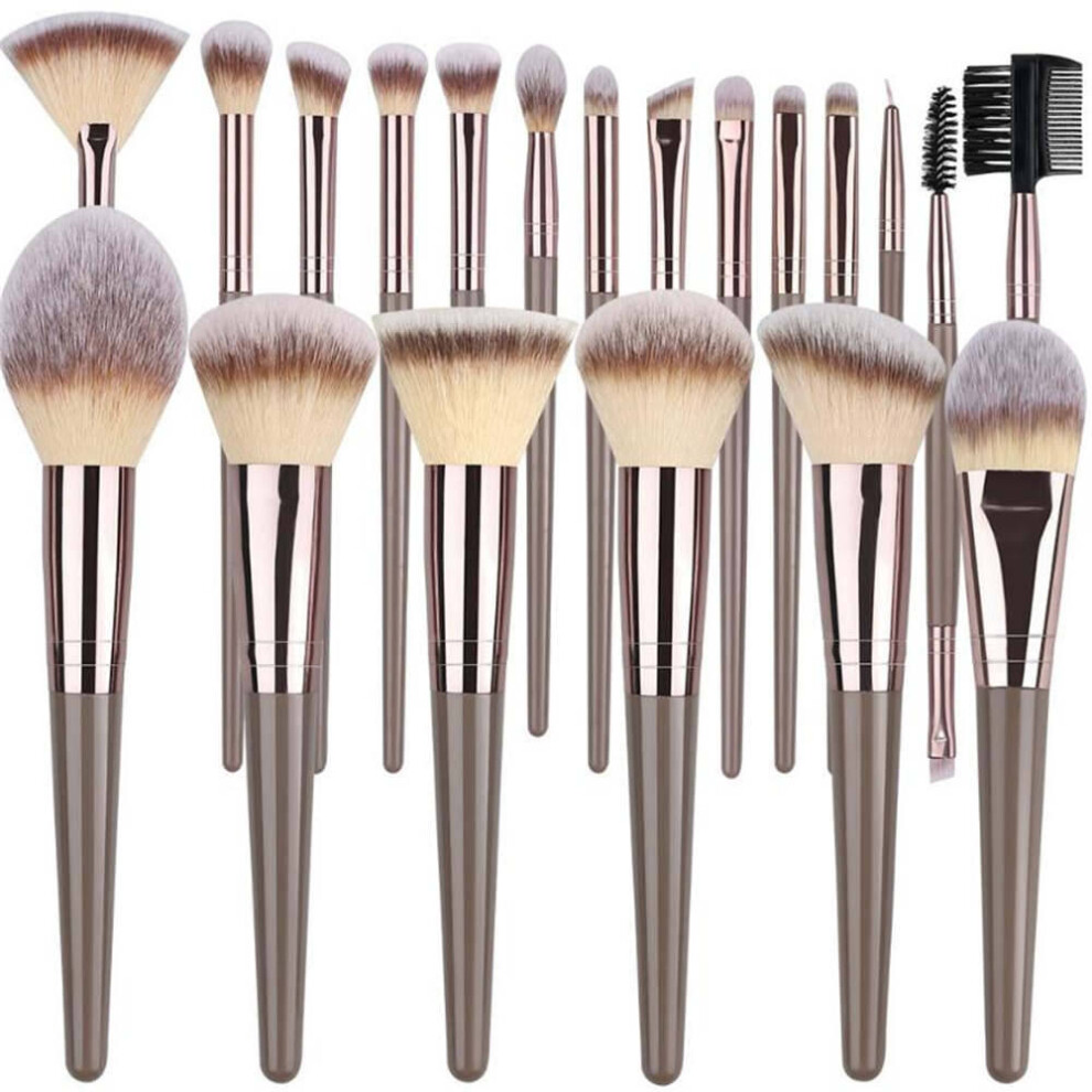 Xske Tec Gold New 18-Piece Champagne Makeup Brush Set Loose Powder Brush Makeup Beauty Tools (Champagne Color, 20 Pcs)