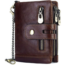Πορτοφόλι Dapper Bifold για άνδρες, γνήσιο δέρμα με διπλό φερμουάρ και προστασία RFID,