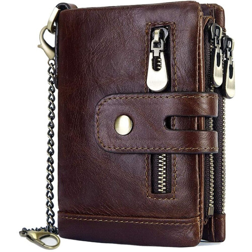 Πορτοφόλι Dapper Bifold για άνδρες, γνήσιο δέρμα με διπλό φερμουάρ και προστασία RFID,
