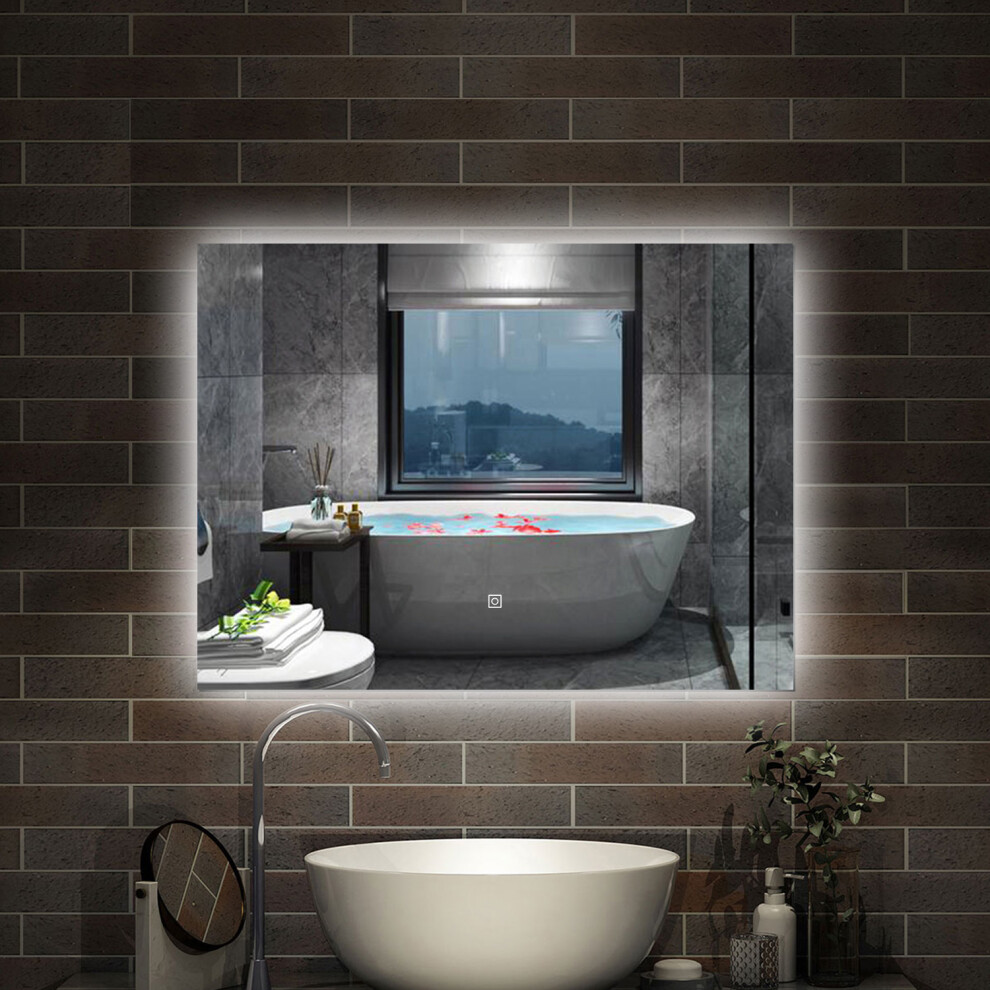 Aica Backlit Led Bathroom Mirror 70X50cm Illuminated Wall Mirror With Dimmable Lights Touch Switch Wall Switch