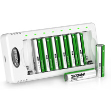 Granicell 8-Bay Smart Charger with 8x AA Rechargeable Batteries - 2800mAh Ni-MH Set