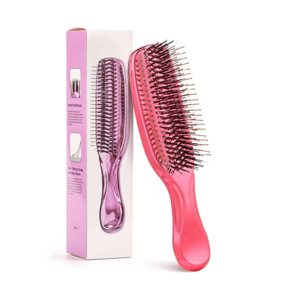 Xske Tec Electroplating Meridian Massage Comb Household Scalp Care Wet And Dry Dual-Use Hairdressing Comb (Pink)