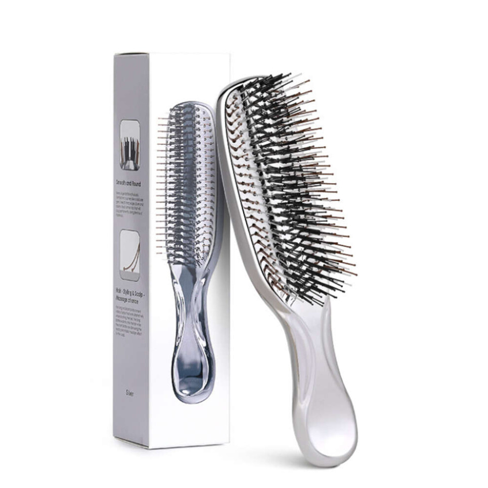 Xske Tec Electroplating Meridian Massage Comb Household Scalp Care Wet And Dry Dual Use Hairdressing Comb (Silver)