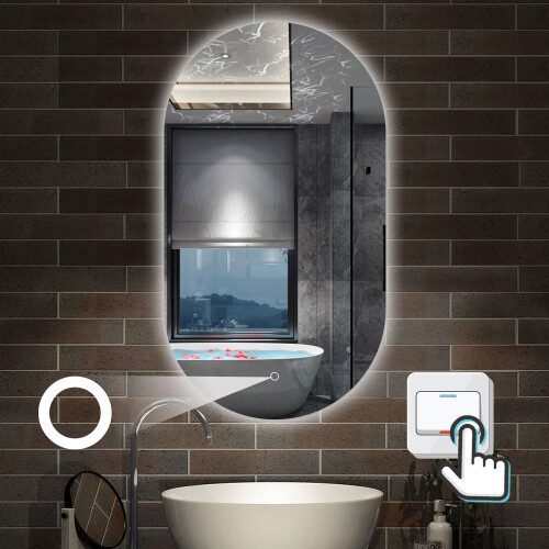 AICA Backlit LED Bathroom Mirror 50X90cm Illuminated Wall Mirror with Dimmable Lights Touch Switch Wall Switch Oval 1