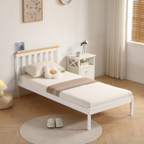Comfy Living (3ft Single, White) Riga Wooden Bed Frame with Lucy Mattress