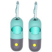 Dispenser for kjæledyravfallsposer, tilbehør til nattlige turer med LED-lommelykt, krystallblå, 15 stk.