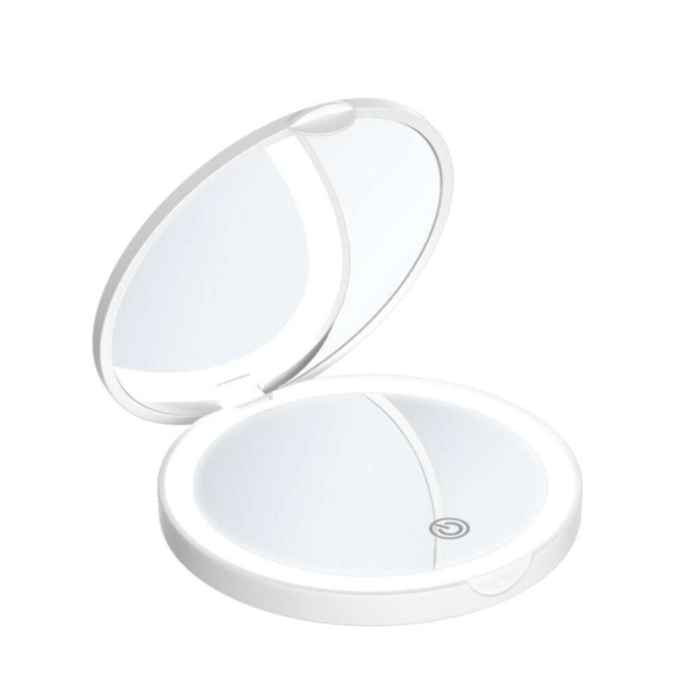 Xske Tec White Folding Handheld Led Makeup Mirror Can Be Carried With You Rechargeable Small Mirror (White)