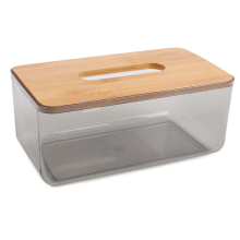 Tissueboxhouder met bamboe deksel, elegante acryl tissueboxhoes voor diverse gelegenheden: kaptafel, salontafel in de woonkamer, nachtkastje in de