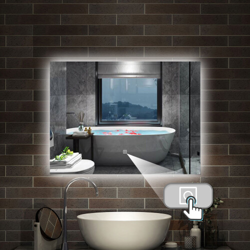 AICA Backlit LED Bathroom Mirror 80X60cm Illuminated Wall Mirror with Dimmable Lights Touch Switch Wall Switch 1