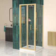 Nes Home Brushed Brass 760mm Bi-fold Shower Door 700mm Side Panel Tempered Glass