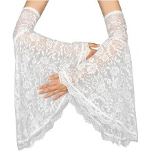 Lace Flower Arm Sleeves Witch Flared Cuffs Gloves-White