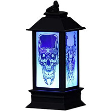 Lâmpada LED sem fumaça e segura para interiores, com estampa de abóbora esqueleto, estilo vintage, ideal para criar uma atmosfera de Halloween.