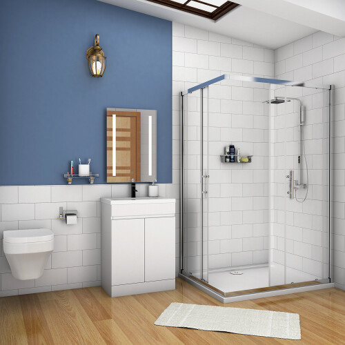 AICA 600mm Free Standing 2 Doors Bathroom Vanity Unit with Ceramic Basin,Matte White - Mid-edge Ceramic Basin 2