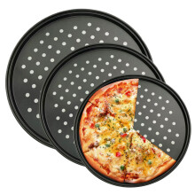 Pizza pan with holes 3pcs 10 inch/11in/12inch pizza tray for oven round steel with rolled edges carbon steel nonstick food pans for home restaurant.