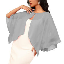 Sheer Chiffon Wedding Shawl Pearls Accent Breathable Sun-Gray