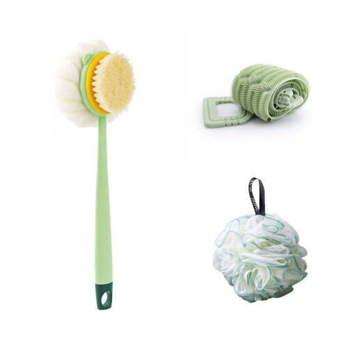 Bath Ball, Bath Brush, Bath Towel, Bath Tool Three-Piece Set (Green) 1