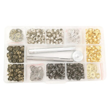1 Set with box and assembly tool, inner diameter 5 mm, hollow, metal, copper, corns, buckle, clothing, pockets, shoes, copper eyelets