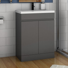 500mm Free Standing 2 Doors Bathroom Vanity Unit with Ceramic Basin,Matte Grey - Ceramic Basin