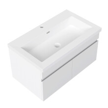 800mm Bathroom Vanity Unit with Resin Sink 2 Doors Wall Hung Matt White Bathroom Cabinet Storage Furniture