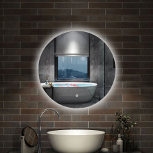 Backlit LED Bathroom Mirror 60cm Illuminated Round Wall Mirror with Dimmable Lights Touch Switch Wall Switch