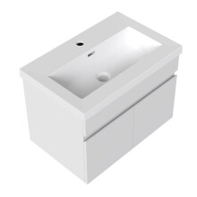 600mm Bathroom Vanity Unit with Resin Sink 2 Doors Wall Hung Matt White Bathroom Cabinet Storage Furniture