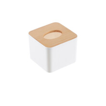 Vierkante tissueboxhouder met natuurhouten deksel, gemakkelijk schoon te maken, waterdichte organizer voor op het aanrecht of in de badkamer,