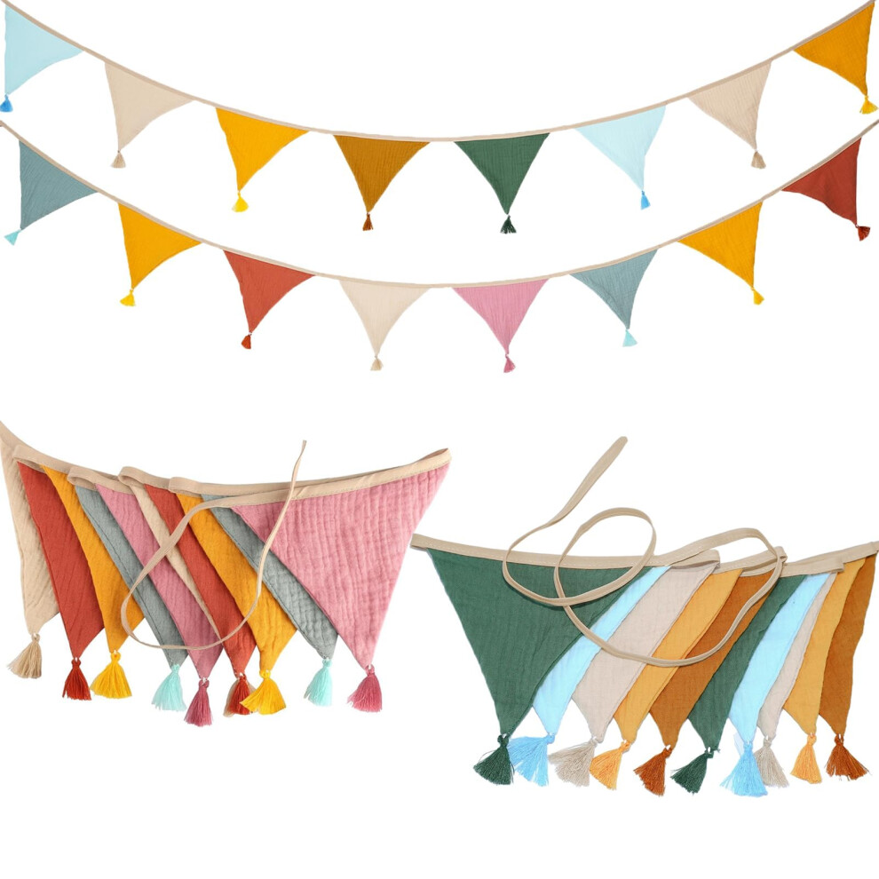 Pack of 2 Bunting for 's Room, Muslin Cotton Fabric with Tassels, 2.6 m Weatherproof
