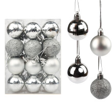 Christmas Baubles Tree Decorations, Matt Shiny Glitter, Pack of 24 Silver