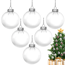 Pack of 6 Clear Christmas Tree Baubles, 10 cm, Fillable DIY Decorations