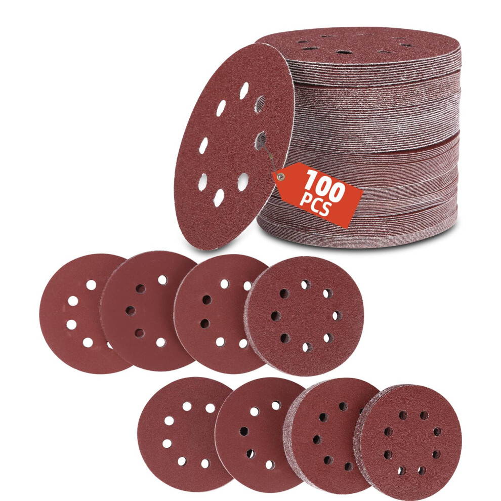 Pack Of 100 Sandpaper 125 Mm Hook And Loop Sanding Discs Set, 40400 Grit 9365049108942