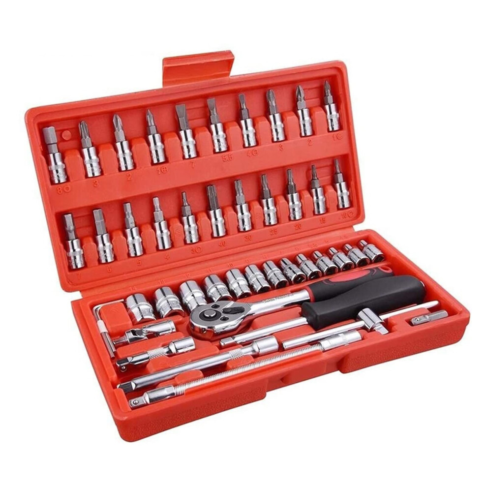 46Piece 1/4Inch Socket Wrench Set, Tool Ratchet Torque Wrench Set, Tool Set, Auto Repair Tool Set 9365049109901