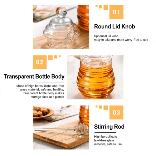 Glass Honeys Dispenser Reusable High Borosilicate-400ML 2
