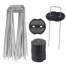 50 Ground Anchors 50 Buffer Disc, Galvanised AntiRust, 150 mm x 40 mm x Diameter 3 mm Pegs for Attaching Weed Control Fabric Camping Fence