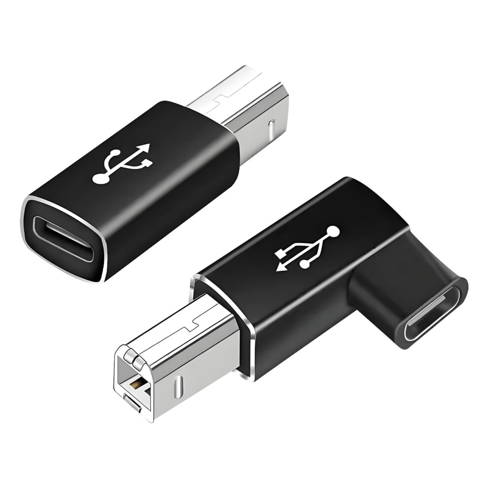 Pack Of 2 Usb C To Usb B Adapter, Midi Cable, Right Angle, Black 9365049109765