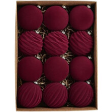 Flocked Christmas Baubles Velvet Vintage Red and Gold Tree Decorations Ref: 2745