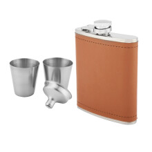 Sophisticated Drinkware Solution, Food Grade Stainless Steel Flask Set, Includes 1 Flask, 2 Cups, 1 Funnel, Leak Proof Design For Safe Transportation