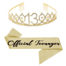 Set fascia e tiara di compleanno per donna, fascia e corona di compleanno color oro rosa con copricapo di strass, elegante accessorio per foto,