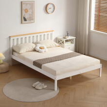 (4ft6 Double, White) Riga Wooden Bed Frame with Tanya Mattress