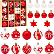 Christmas Baubles Red White Set of 42 Plastic Christmas Tree Baubles Decoration Christmas Tree Baubles Set