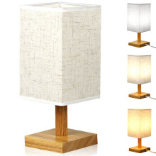 Table Lamp for Bedroom, Soft Light LED Nightstand Lamp with Solid Wood Base and Paintable Lampshade, Dimmable Switch Warm Light Table Light for Living
