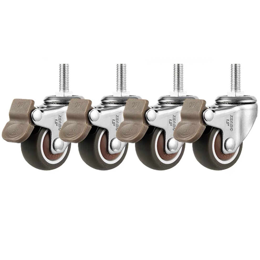 4 Pieces Of Swivel Casters With M6 Threaded Stem, Rubber Silent, Brake Ã38Mm 9365049116220